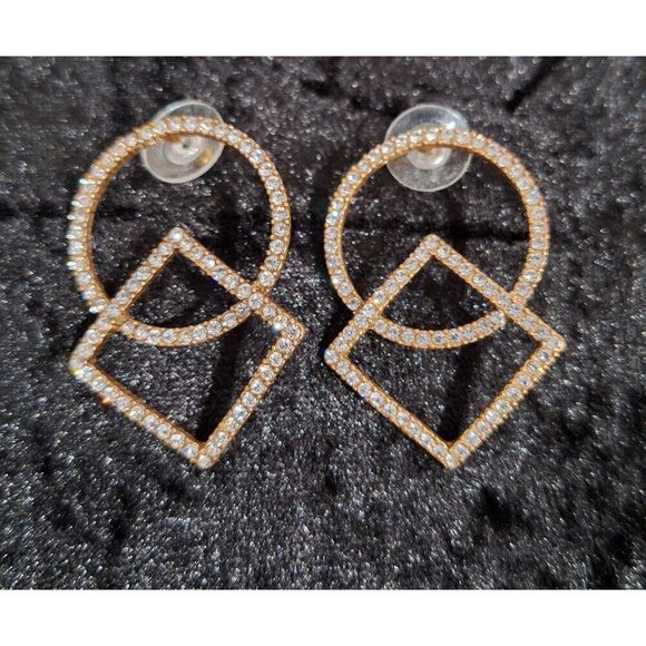 J. Crew Pave Circle & Square Gold Earrings With Clear Stones - Picture 1 of 4